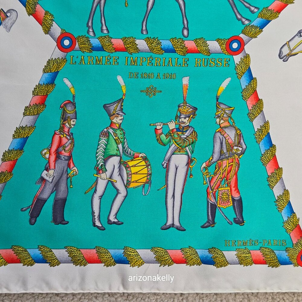 HERMÈS L'Armee Imperiale Russe de 1816 a 1916 Silk Scarf Hand Rolled Twill - Picture 3 of 16